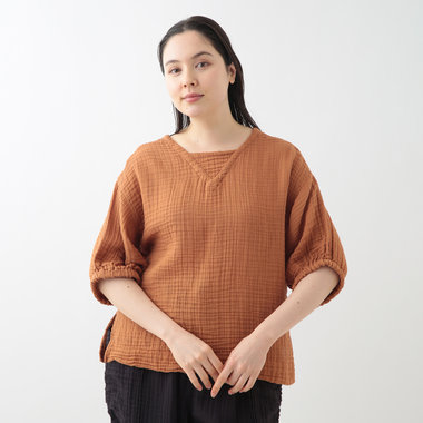 クレープガーゼ パフスリーブプルオーバー