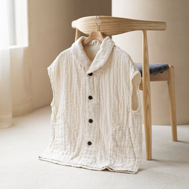 マシュマロワッフルガーゼショールカラーベスト ユニセックス